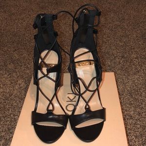 Black lace up stilettos